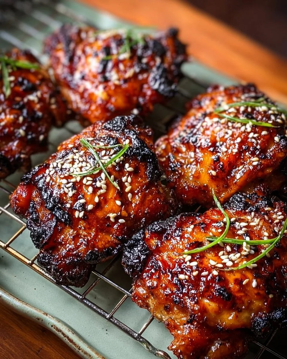 Delicious Japanese BBQ Chicken Thighs on a grill, ready to serve.