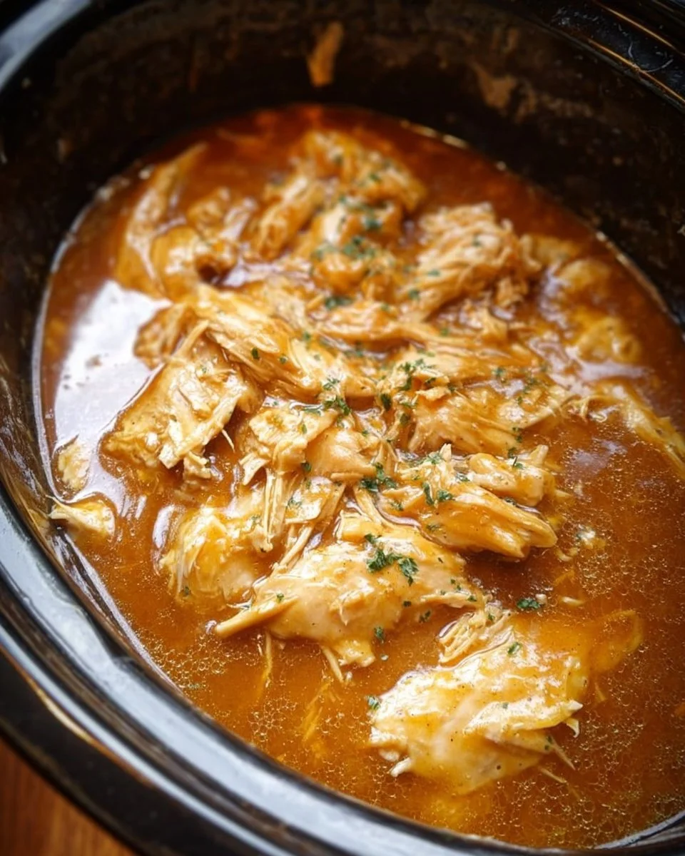 Slow Cooker Chicken and Gravy dish served with mashed potatoes