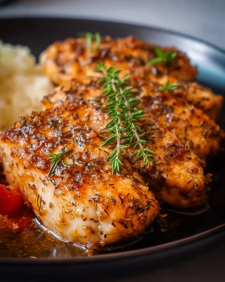 Tender slow cooked chicken breast served with herbs and spices
