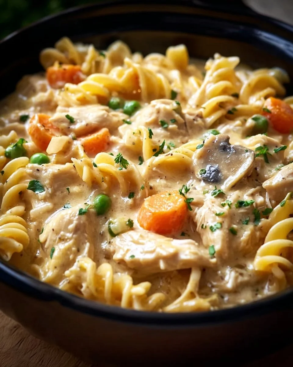 Slow Cooker Chicken Pot Pie Pasta