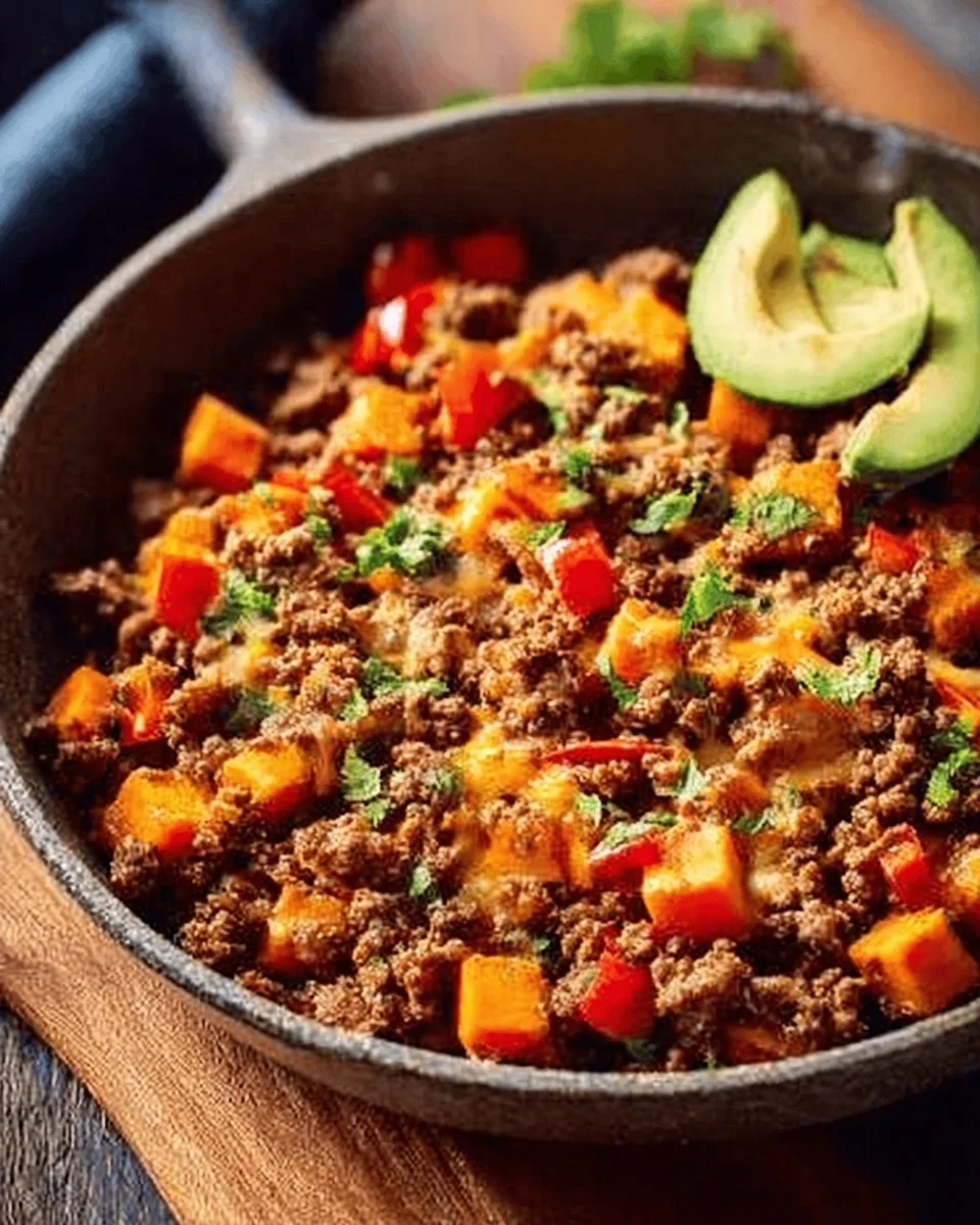 Southwest Ground Beef and Sweet Potato Skillet