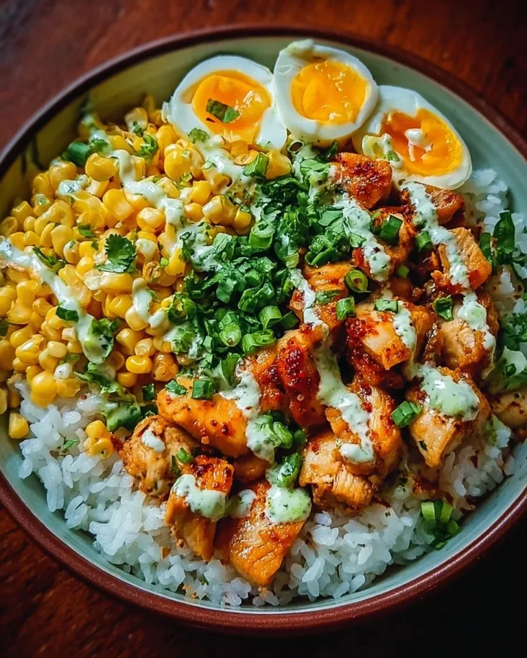 Delicious Street Corn Chicken Rice Bowl with grilled chicken and fresh corn