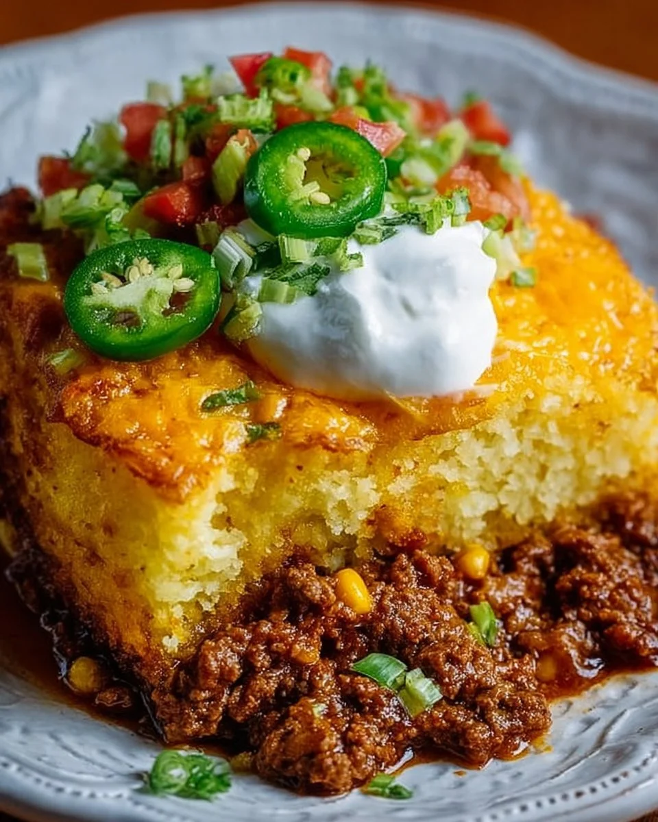 Delicious Texas Tamale Pie topped with melted cheese and fresh herbs