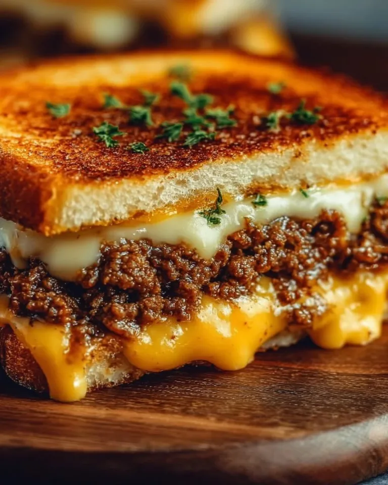 Ultimate cheesy ground beef melt topped with gooey cheese and savory seasonings