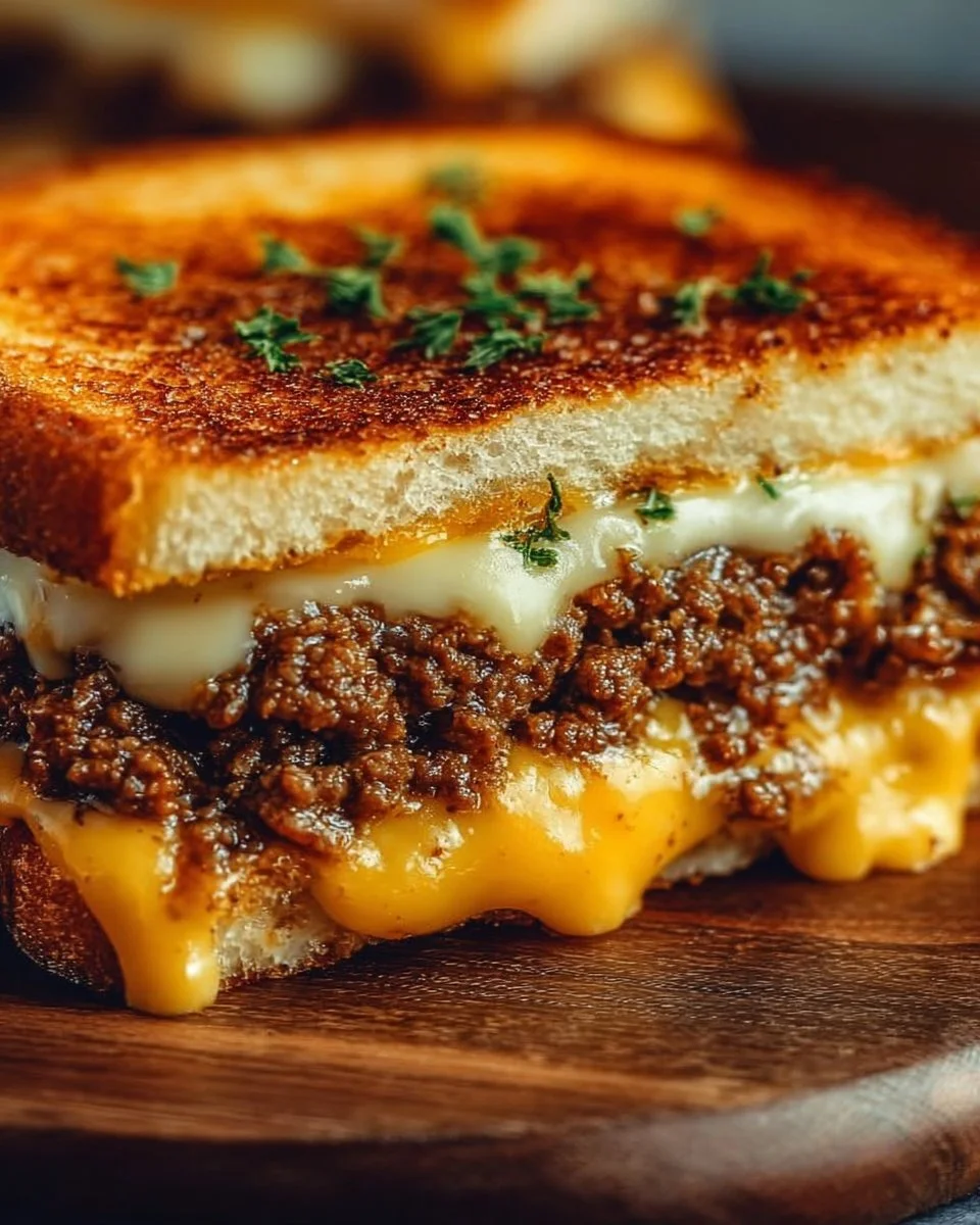 Ultimate cheesy ground beef melt topped with gooey cheese and savory seasonings