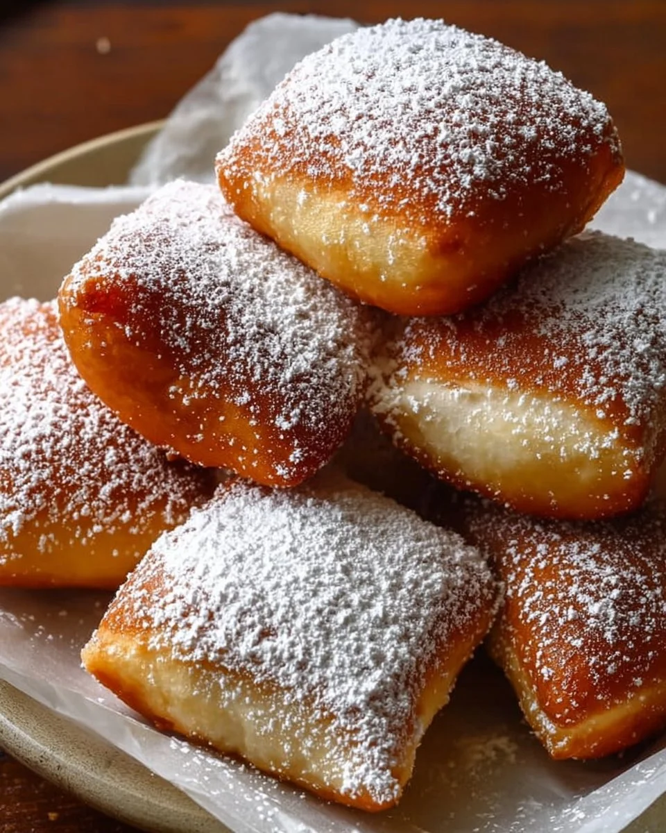 Fluffy Vanilla French Beignets dusted with powdered sugar