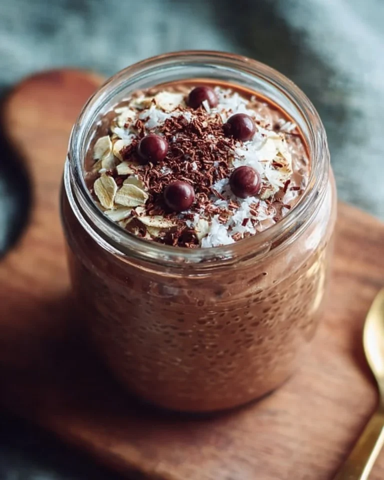 Bowl of Vegan Chocolate Protein Overnight Oats topped with fruits and nuts