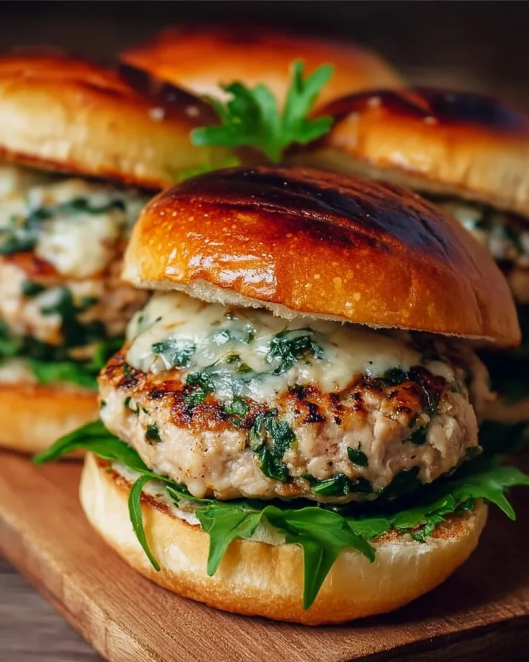 White cheddar and spinach chicken burgers on a plate