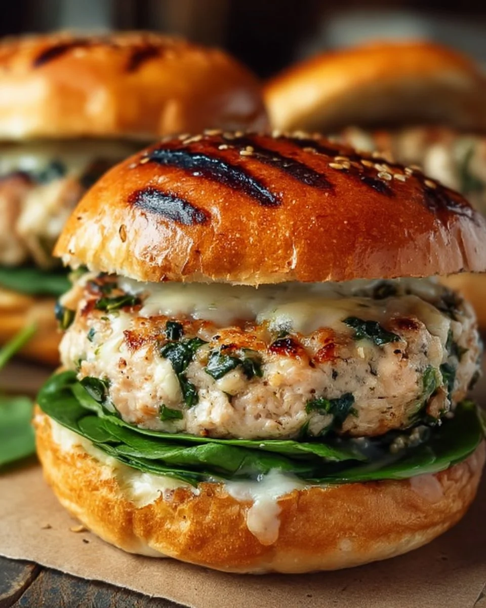 White Cheddar and Spinach Chicken Burgers