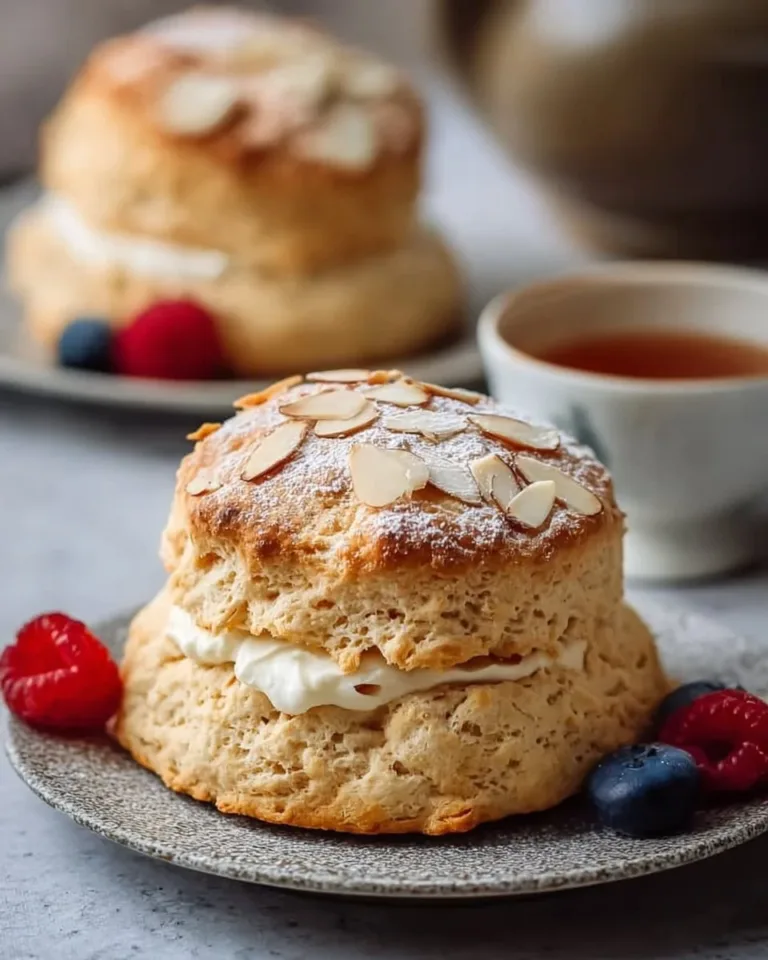 Delicious almond flour scones on a plate, showcasing a perfect golden brown color.