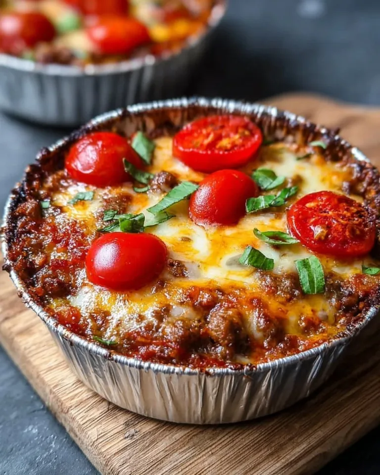 Delicious low-carb pizza bowl without crust, topped with fresh ingredients.