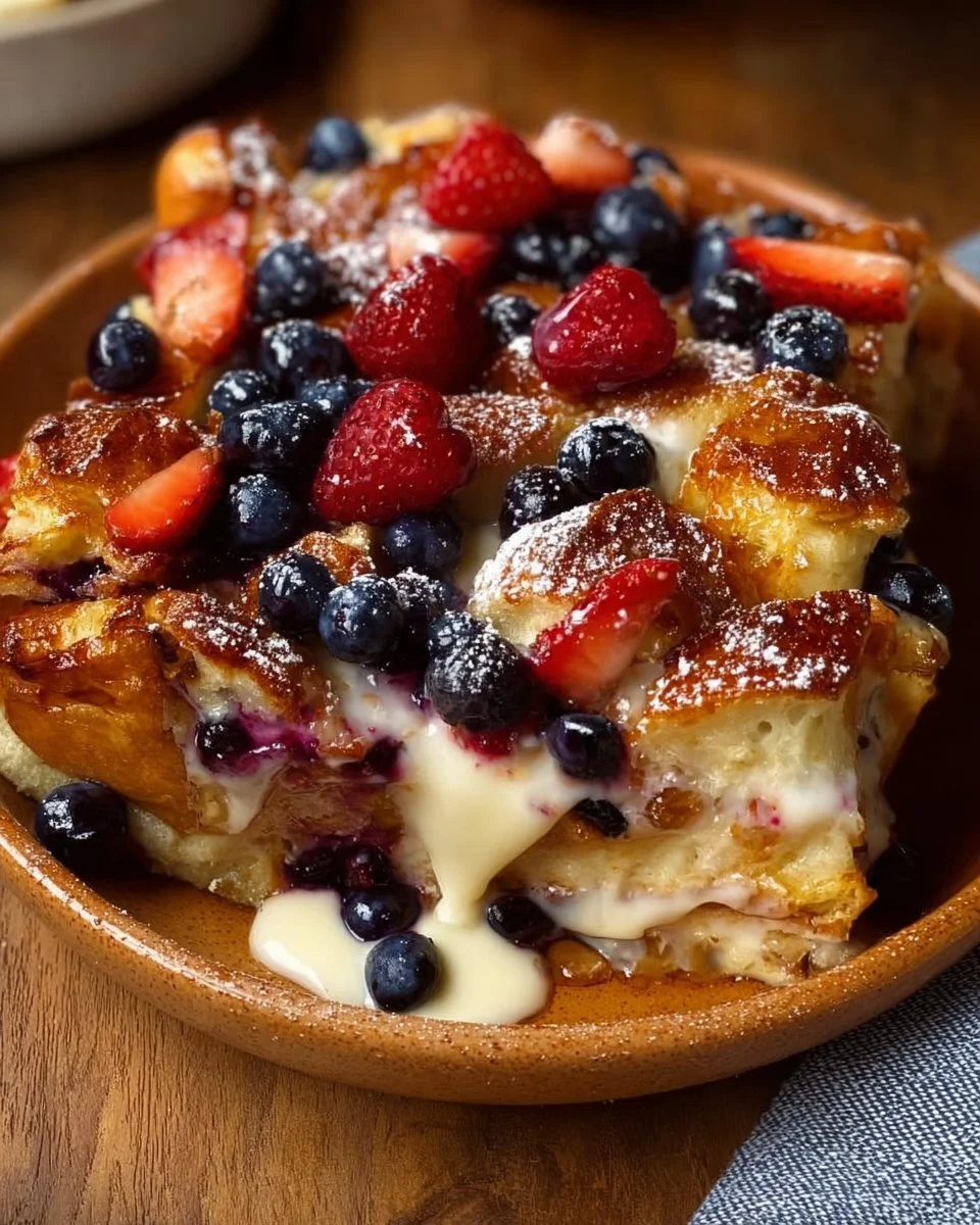 Delicious Berry French Bread Casserole served on a plate