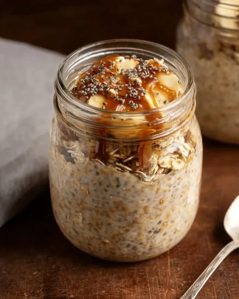 Delicious brown sugar overnight oats topped with fresh fruit and nuts