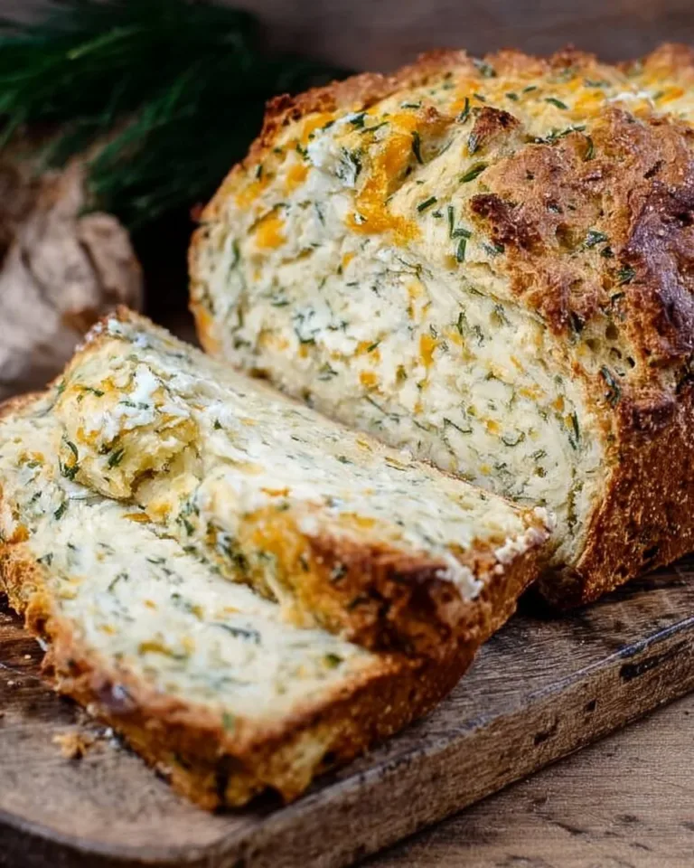 Freshly baked Cheddar and Herb Soda Bread loaf on a rustic wooden table.