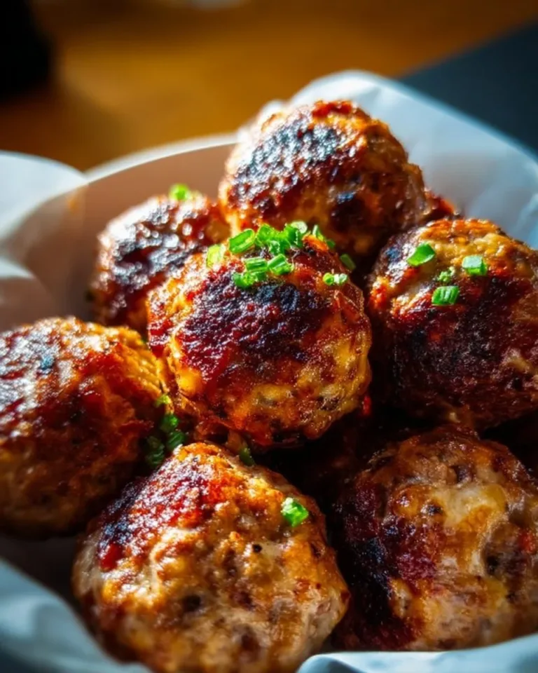 Cheddar beef meatballs served with a savory dipping sauce.