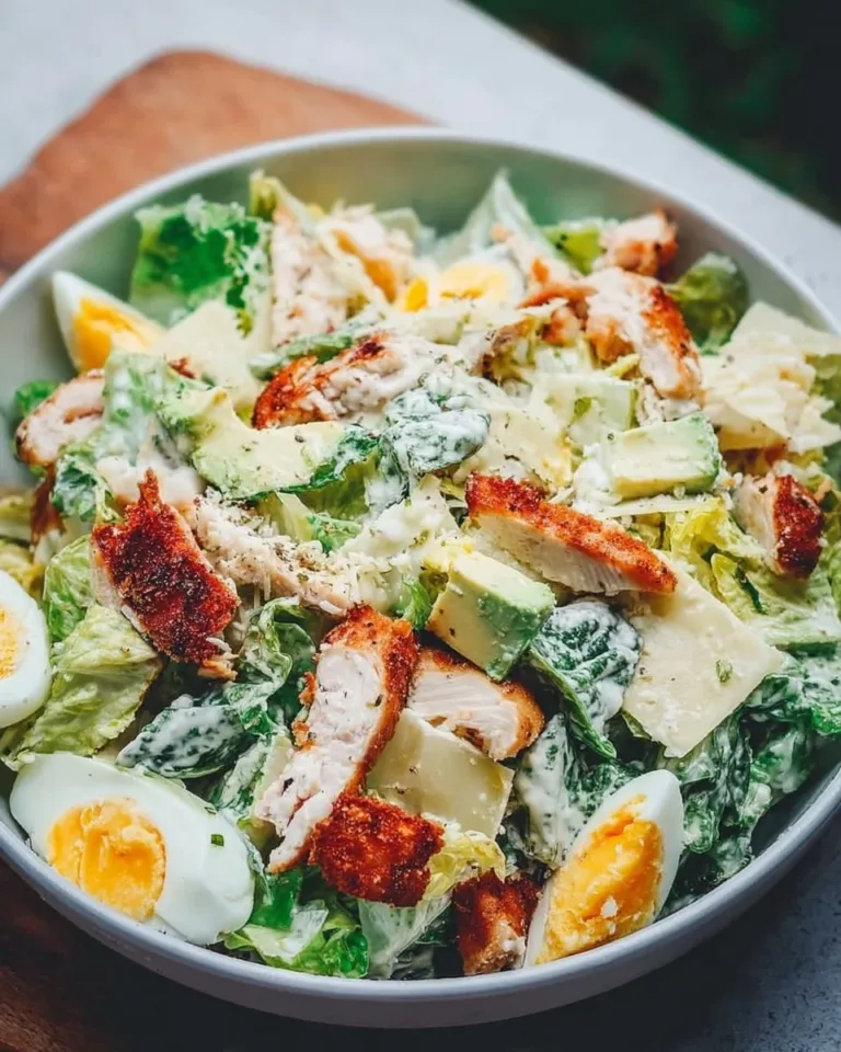 Delicious Chicken Avocado Caesar Salad with grilled chicken and fresh ingredients