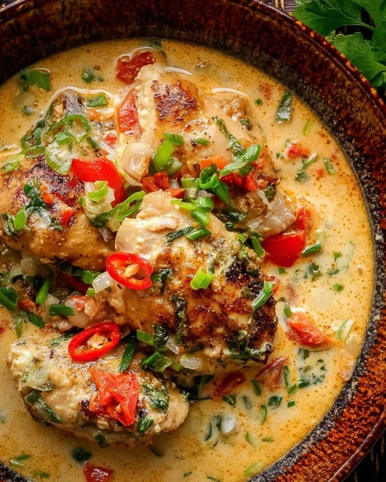 Delicious creamy coconut milk chicken dish served on a plate