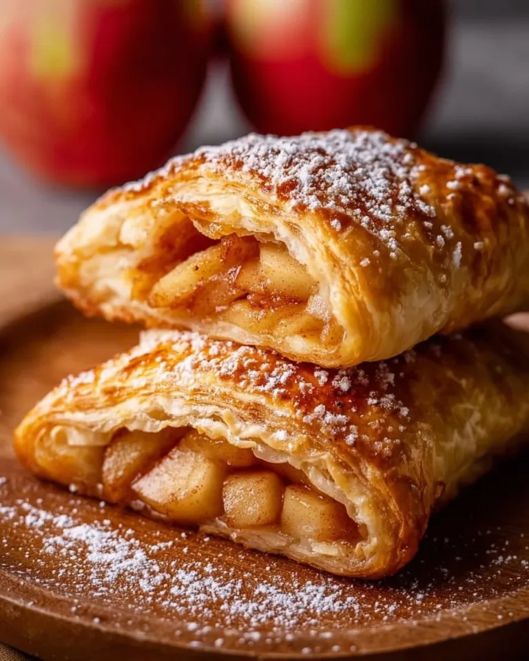 Flaky crescent roll apple turnovers filled with cinnamon apples