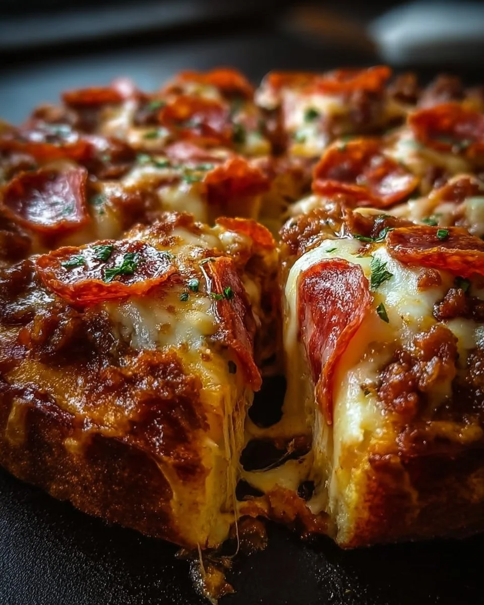 A slice of crustless pizza topped with cheese, vegetables, and pepperoni.