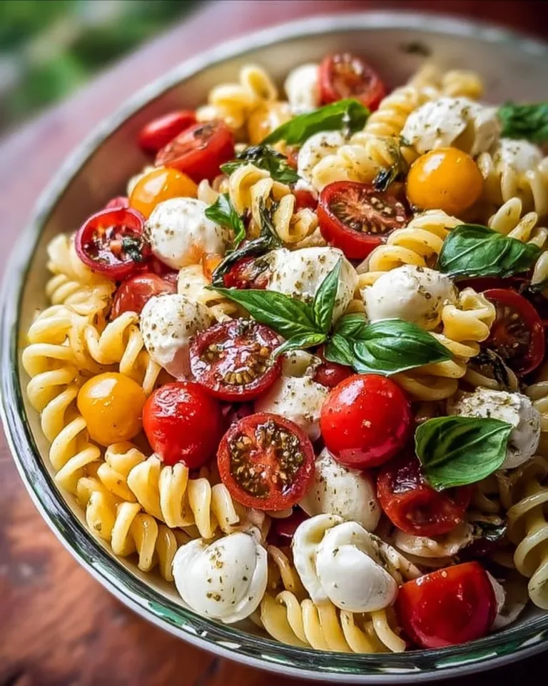 Easy 15-minute Caprese Pasta with tomatoes, basil, and mozzarella cheese