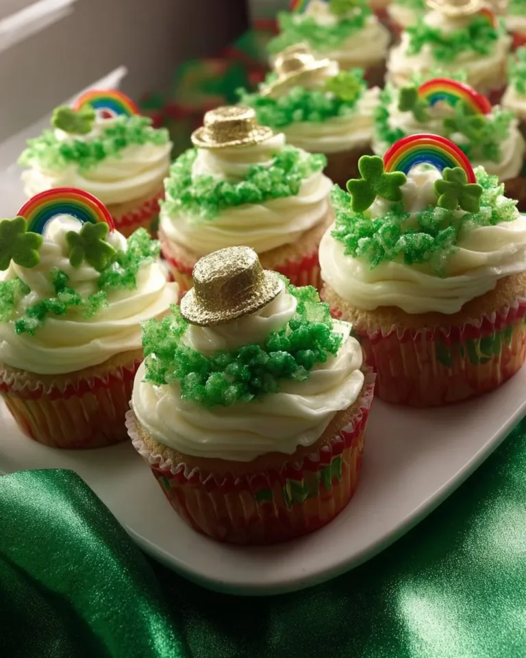 Easy St. Paddy's Cakes decorated with green frosting and festive decorations