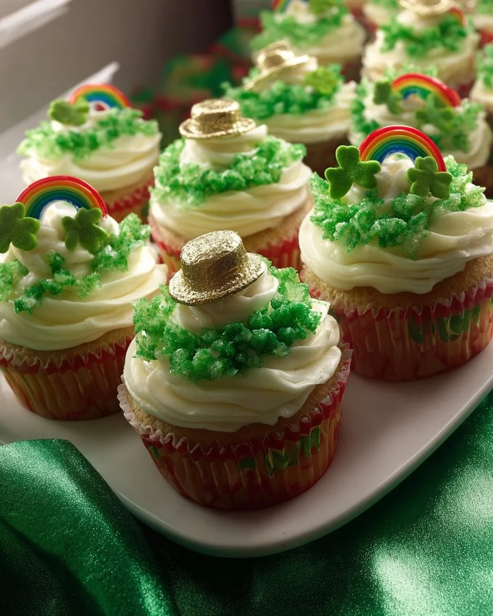 Easy St. Paddy's Cakes decorated with green frosting and festive decorations