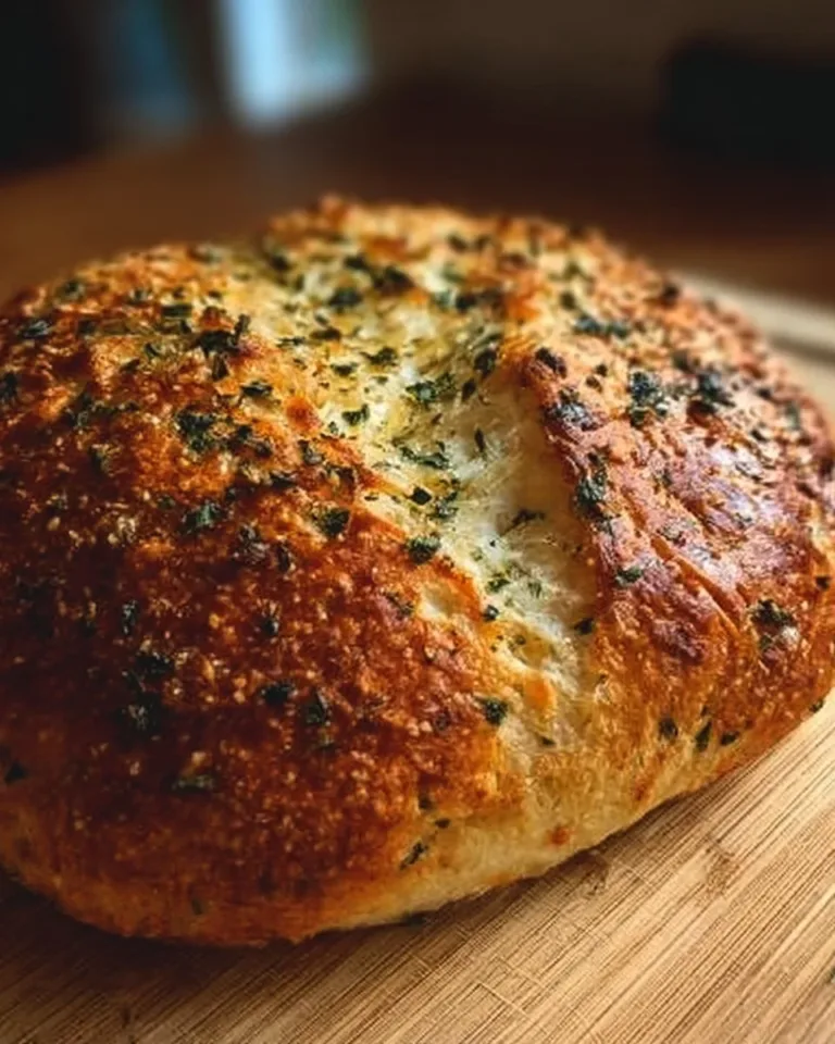 Freshly baked Italian herbs and cheese bread with golden crust