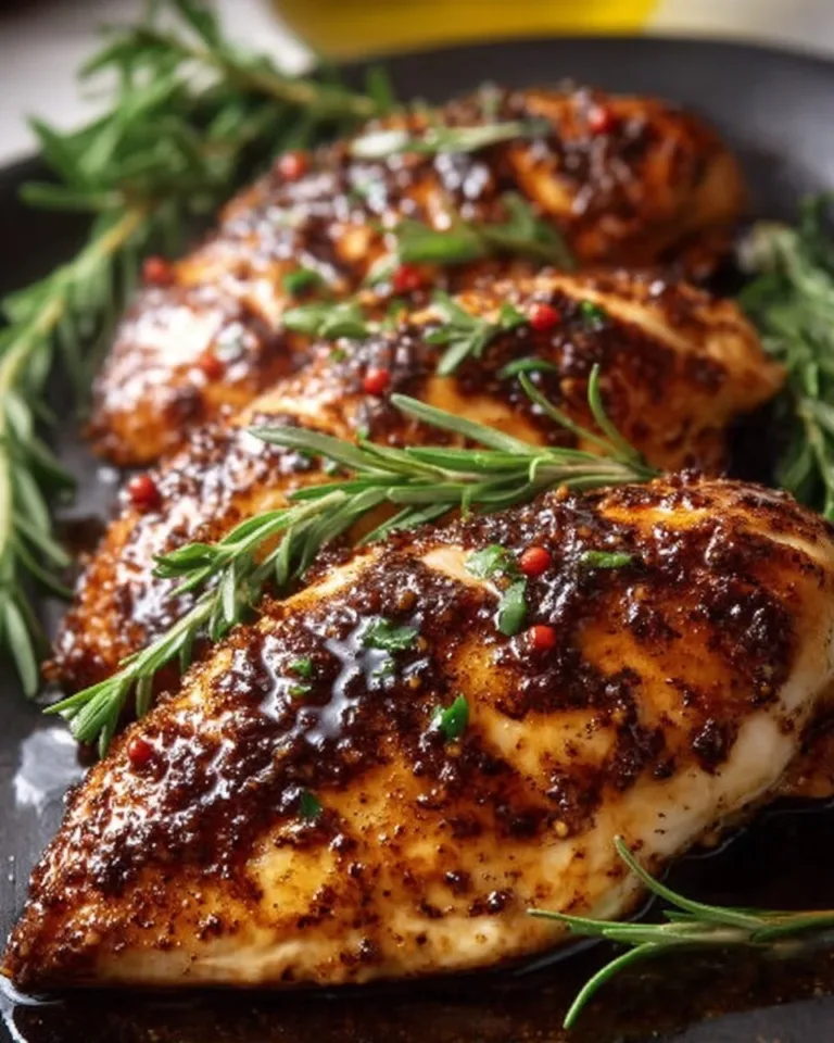 Juicy balsamic baked chicken breast with herbs and spices