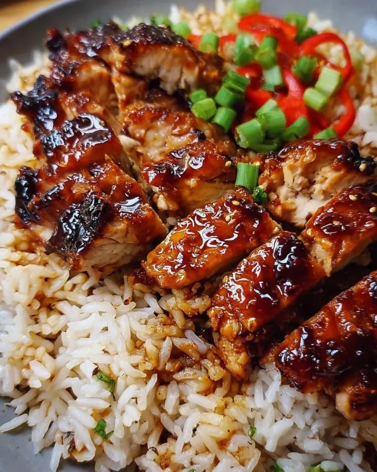 One-Pan Honey BBQ Chicken served with rice garnished with herbs
