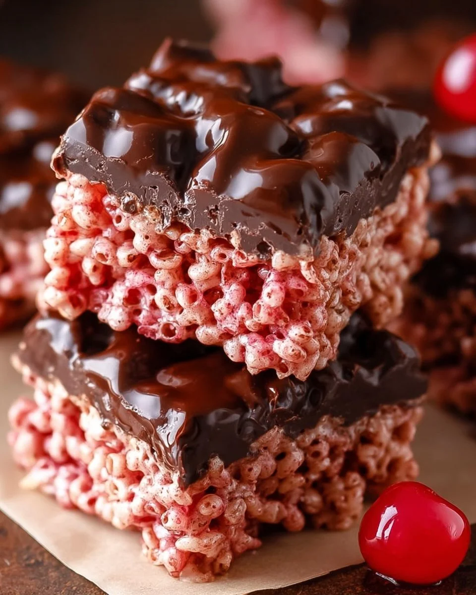 Chocolate Covered Cherry Rice Krispies Treats