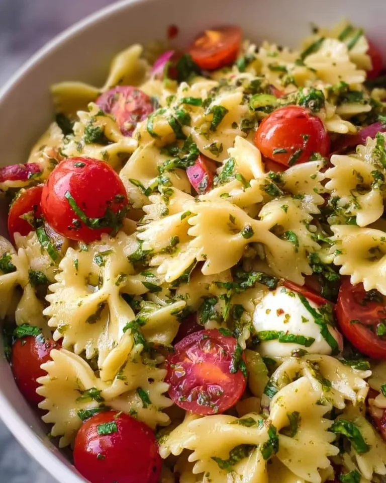 Quick one-bowl bow tie pasta dish with fresh ingredients