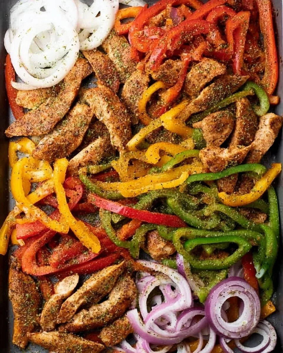 Delicious sheet pan chicken fajitas with colorful bell peppers and onions