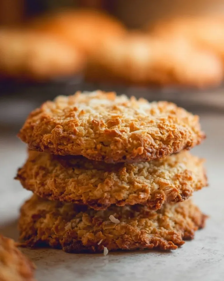 Sugar-free coconut oatmeal cookies stacked on a plate