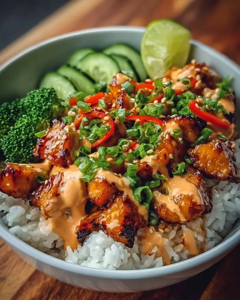 Delicious homemade Bang Bang Sauce drizzled over seafood and vegetables