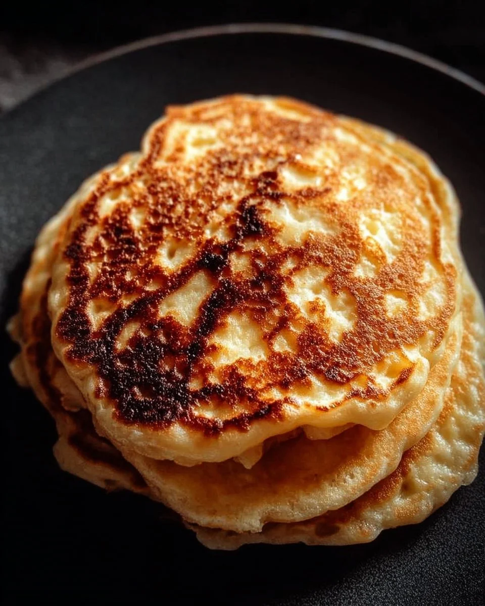 Stack of fluffy yogurt pancakes topped with fresh berries and syrup