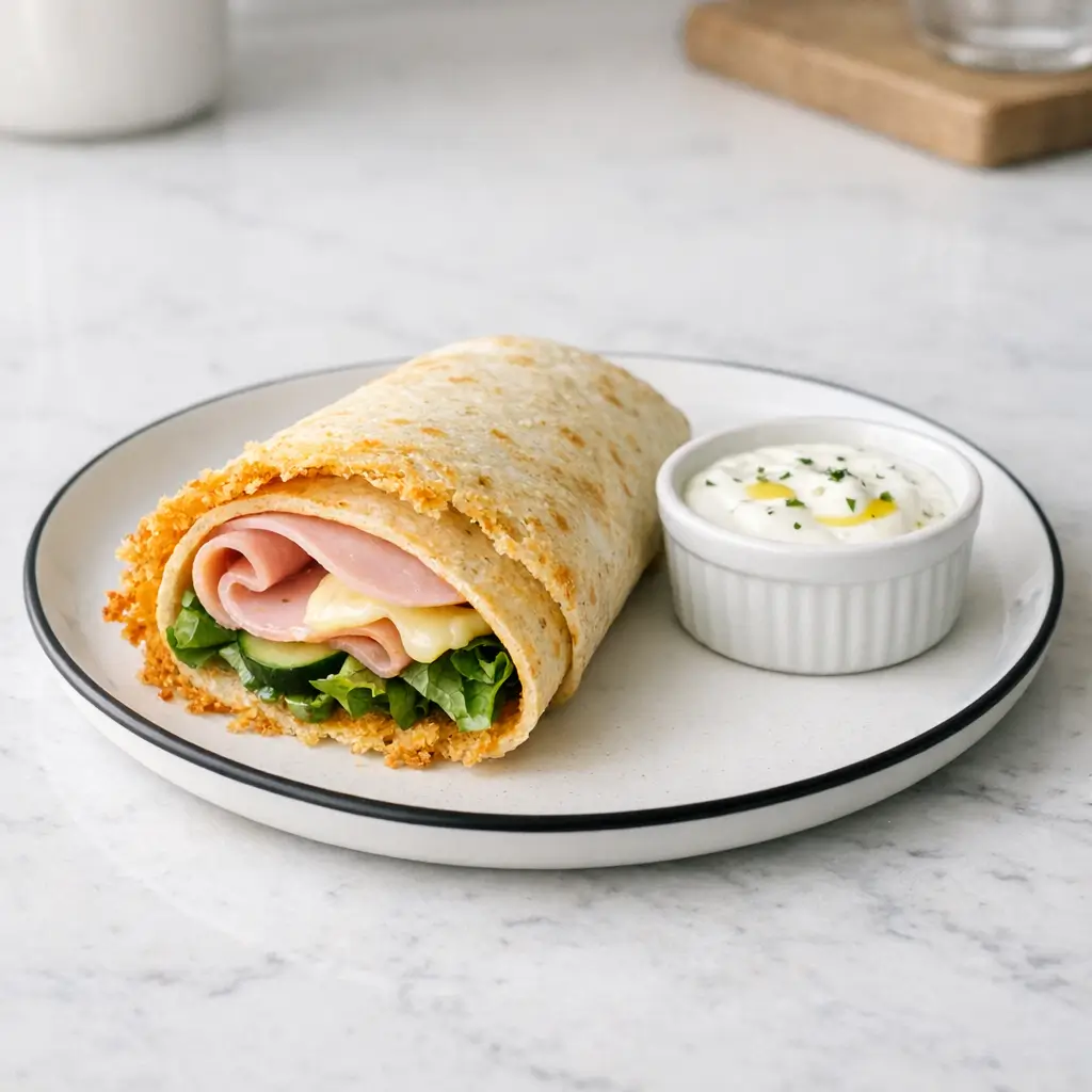 Mortadella wrap too salty fix with crispy wrap, yogurt-lemon sauce, and crunchy cucumber
